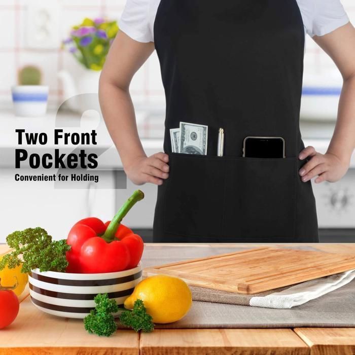 Lot De 4 Tabliers Chef Noirs Imperméables Umboom - Réglables Avec 2 Poches, Pour Homme Femme, Cuisine Restaurant Jardin Pâtisserie