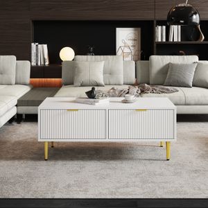 En.casa Table Basse Rectangulaire Design Salon - Panneau Particules Blanc 37x80x45 Cm