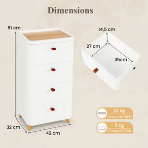 Petit Meuble Bois 4 Tiroirs - 27x12x18cm - Rangement - Occasion