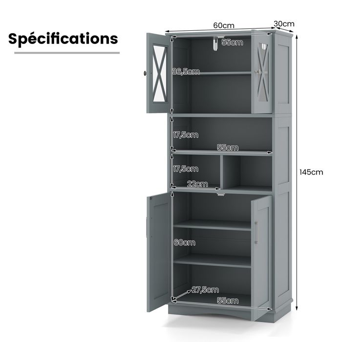 GIANTEX Armoire Murale Salle De Bain 1 Porte – 3 Niveaux, Étagères Réglables, Noir