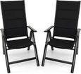 GOPLUS 2 Chaise de Jardin Pliante-Dossier Réglable en 7 Positions-Accoudoirs-Légère/Portable-en Alliage d'Aluminium&Tissu Noir-0