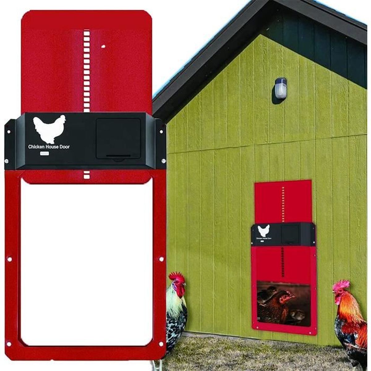 Porte De Poulailler Automatique Avec Minuterie Et écran LCD - Aluminium étanche IPX4 - Fonction Anti-pincement - Alimentation Par Batterie