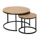 CALICOSY - Lot de 2 Tables Basses Gigognes Rondes L70 cm - LENNY - Chêne et noir
