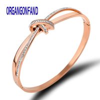 ORGANGONFAND Bracelet femme- Type de fleur- Foret zirconium - mode - ouvert Acier au titane Bracelet Or rose-Le meilleur cadeau pou
