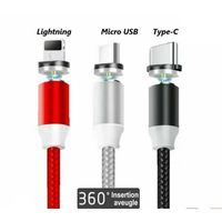 Câble USB Cordon Chargeur Magnétique LED pour Micro USB Couleur Rouge