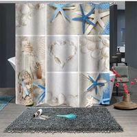 Rideau de douche en tissu polyester imperméable Style de mer sable coquillages 180 x 200 cm avec crochets