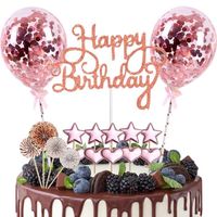 DAMILY® Decoration Gateau Anniversaire - Joyeux Anniversaire Cake Topper,Or rose Confettis Ballon Star