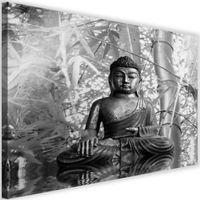 Tableau Décoration Murale Bouddha 120x80 cm Bambous Zen Feng Shui tableaux XXL pour la mur Salon Appartement noir et blanc