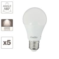 Lot x5 Ampoules LED standard, culot E27, conso 9W, eq. 60W, blanc neutre