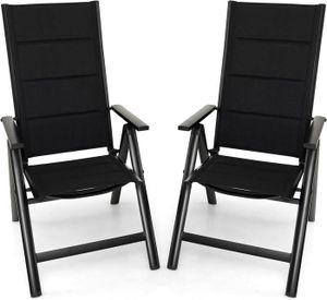 FAUTEUIL JARDIN  GOPLUS 2 Chaise de Jardin Pliante-Dossier Réglable en 7 Positions-Accoudoirs-Légère/Portable-en Alliage d'Aluminium&Tissu Noir