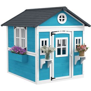 MAISONNETTE EXTÉRIEURE Cabane enfant extérieur - Outsunny - avec porte fenêtres et jardinières - 114 x 126,4 x 135 cm - bleu