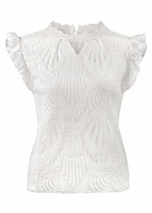Chemisier Femme Blanc En Dentelle - Manches Courtes - Taille S - Occasion Très Bon état