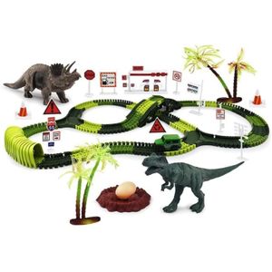 Dinosaure Jouet Circuit de Voiture Enfant, 265 Pièces Dinosaure Jouet avec  2 Jouets Voiture Lumineux, Piste Flexible Circuit Voiture