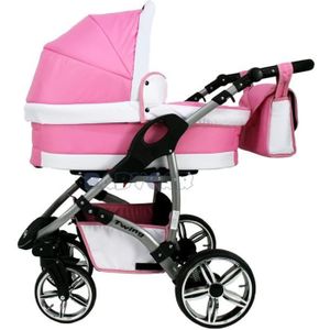 POUSSETTE  Rose et blanc TWING Poussette - Landau 3en1 Combin