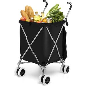 Sac à roulettes 2 Roues Solides Pliable, Leger, Sac de Voyage Souple,  poignée Longue et Socle Solide Rigide, Caddie-de-Courses Chariot de Courses,  Trolley en Tissu Solide Noir avec Grande Poche : 