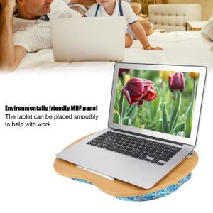 Relaxdays Support pour ordinateur portable, bambou, coussin en mousse à  mémoire, LxP 51x36 cm, lit, canapé, nature/bleu