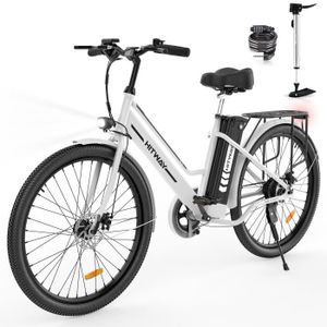 VÉLO ASSISTANCE ÉLEC HITWAY Vélo électrique E-Bike 26” ,Moteur 250W, Batterie au Lithium Amovible 36V 8.4Ah 35 à 70 km Avec serrure Blanc