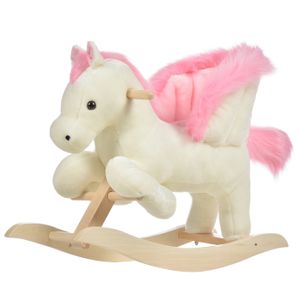 Cheval à bascule avec effets sonores et poignées en bois charge max 50 kg  pour enfants de 1 an peluche à bascule animal jouet helloshop26 01_0000354  - Conforama