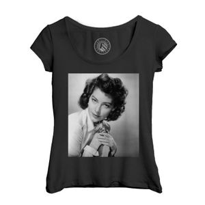 T-SHIRT T-shirt Femme Col Echancré Noir Ava Gardner Actrice Photo de Star Célébrité Vieux Cinéma Original 2