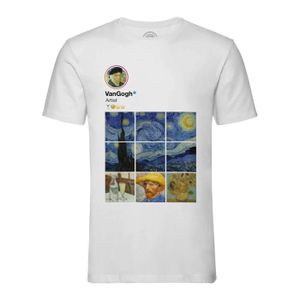 T-SHIRT T-shirt Homme Col Rond Blanc Van Gogh Réseaux Soci