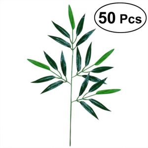 FLEUR ARTIFICIELLE 50 pcs feuilles de bambou vert artificiel faux plantes vertes feuilles de verdure pour la décoration de bureau de l'hôtel à la