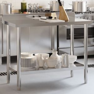 PLAN DE TRAVAIL Table de travail de cuisine avec dosseret 110x55x93 cm inox A376458 Haute Qualité ZHU