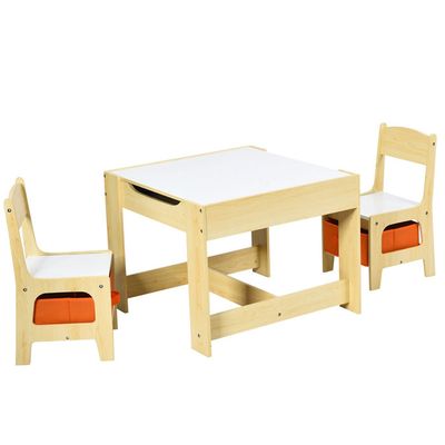 HOMCOM Ensemble table d'activité pour enfant blocs de construction brosse  de tableau marqueur craie fournis ABS PP Ø 63 x 49H cm bleu blanc chaise  49