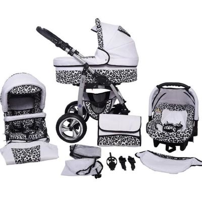 Poussette 3en1 Lux4Kids Dino blanc l opard des neiges Si ge