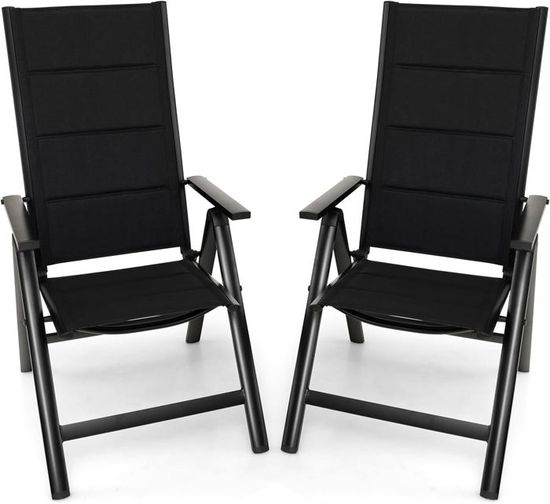 GOPLUS 2 Chaise de Jardin Pliante-Dossier Réglable en 7 Positions-Accoudoirs-Légère/Portable-en Alliage d'Aluminium&Tissu Noir