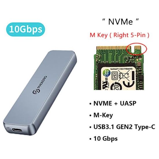 Case SSD M2 - boîtier de disque dur externe Portable M2 vers USB NVME,  double protocole, 10Gbps-6Gbps, pour P - Cdiscount Informatique