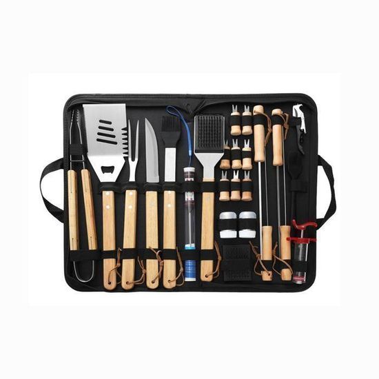 AISITIN Ustensiles Barbecue Kit Barbecue 25 Pièces Accessoire Barbecue Acier Inoxydable pour Camping Barbecue Cadeau Homme