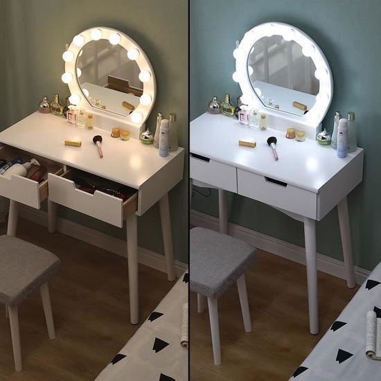Coiffeuse avec Miroir et Lampe à LED Table de Maquillage avec
