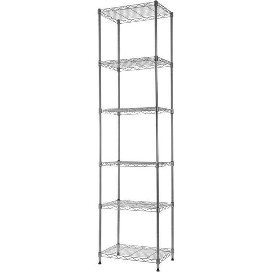 REGILLER Étagère De Rangement Métal 6 Niveaux - 76x36x203 Cm - Réglable Sans Outil - Idéale Buanderie, Cuisine, Garde-manger - Noir