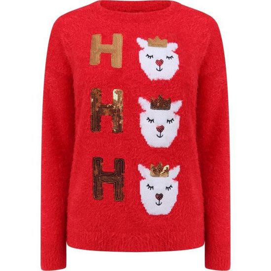 MERRY CHRISTMAS Pull de Noel Poilu Lama HO HO HO Rouge Femme Rouge Cdiscount Pret a Porter