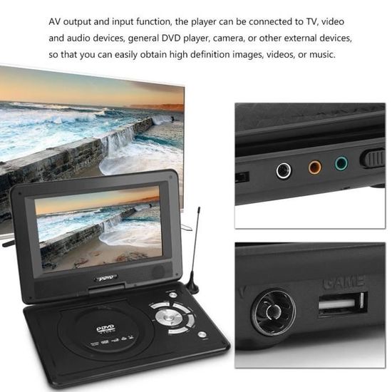 Tbest Lecteur DVD Lecteur HD DVD portable écran LCD lecteur TV de voiture récepteur radio FM avec manette de jeu prise américaine