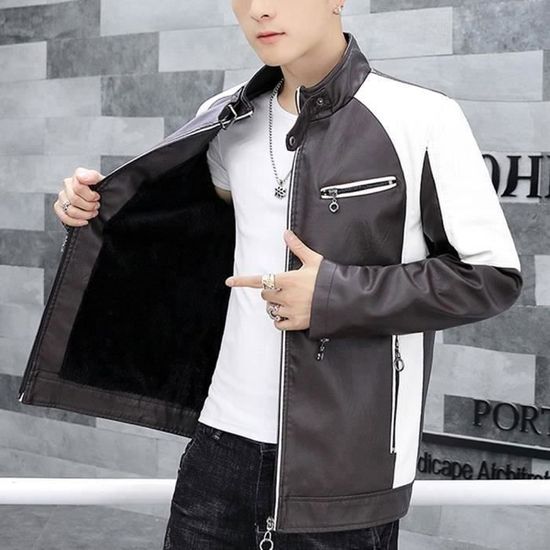 Veste Moto Homme En Simili Cuir – Fermeture éclair, Poches – Taille Regular – Neuf Avec étiquettes