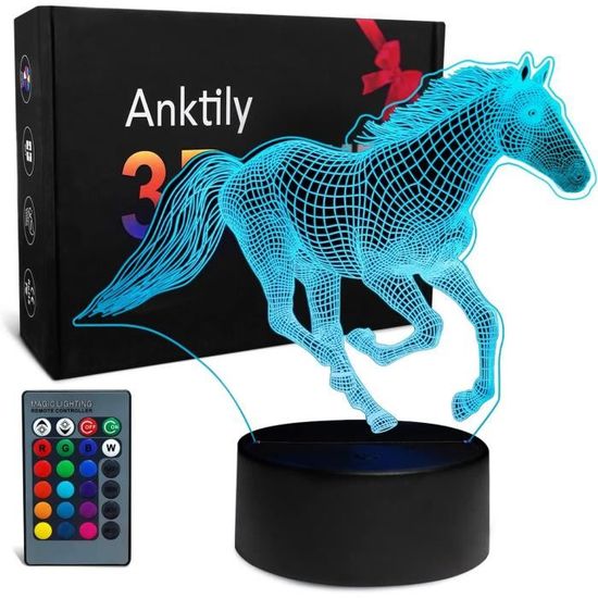 FLRXHK Veilleuse à illusion 3D avec télécommande, 16 couleurs, optique USB, LED, pour enfants, décoration de chambre