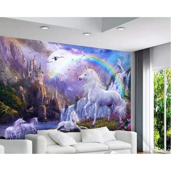 NEWWALLMURAL Papier Peint 3D Intissé Licorne Arc En Ciel Ciel Papier ...