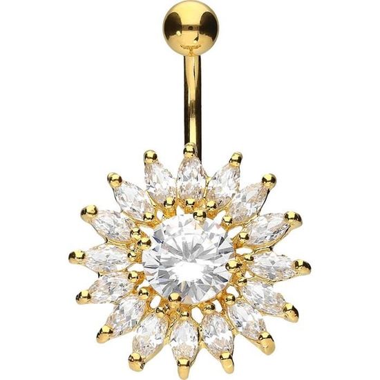 Piercing Banane Pour Nombril – Acier Chirurgical Et Zirconiums – Gros Zircon Central Brillant