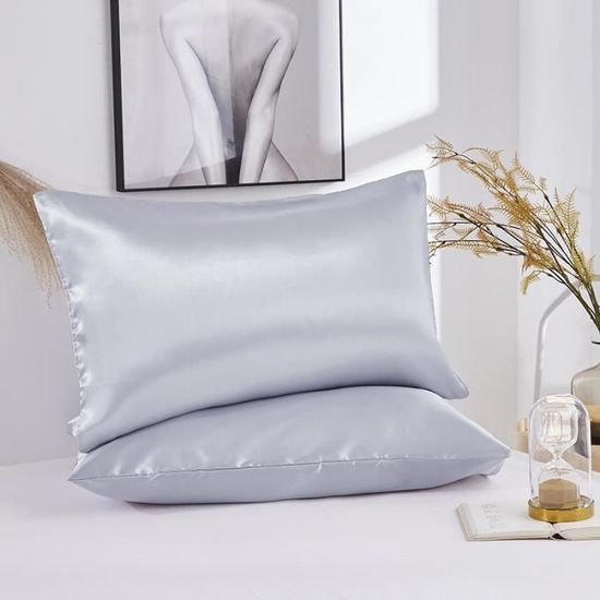 Taie d'oreiller Satin de soie imitation - pour Les Cheveux et la Peau - 2  pièces,blanc, Standard 50x75cm - Cdiscount Maison