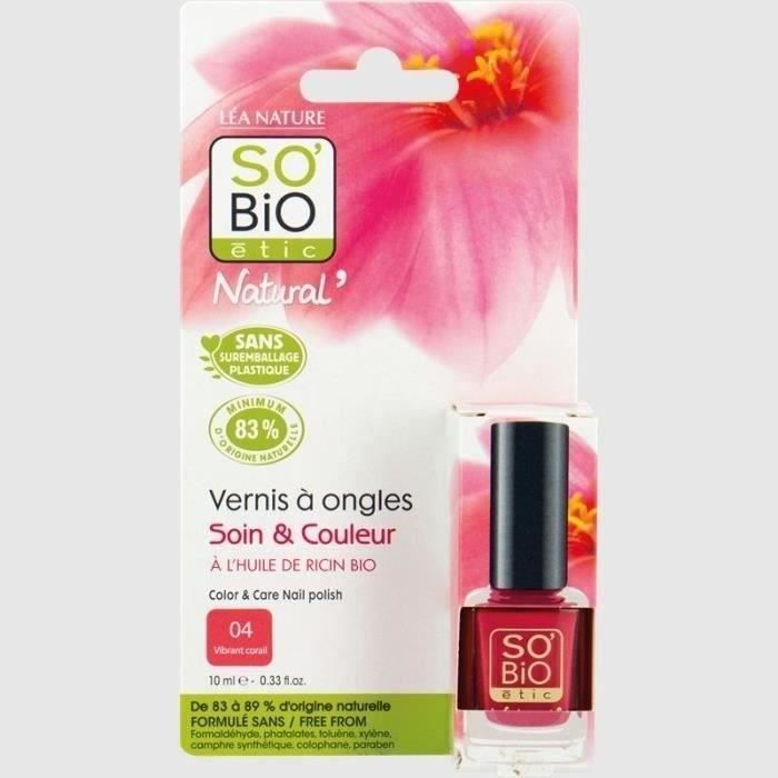 SO'BiO ETIC Vernis à ongles à l'huile de ricin Bio - Corail vibrant - 10 ml