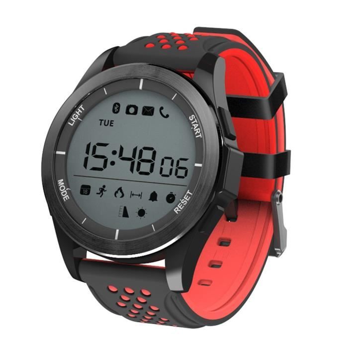 NO.1 F3 montres connectées smartwatch NOIR ET ROUGE Sports Bluetooth 4.0 IP68 étanche caméra à distance rappel sédentaire podomètre