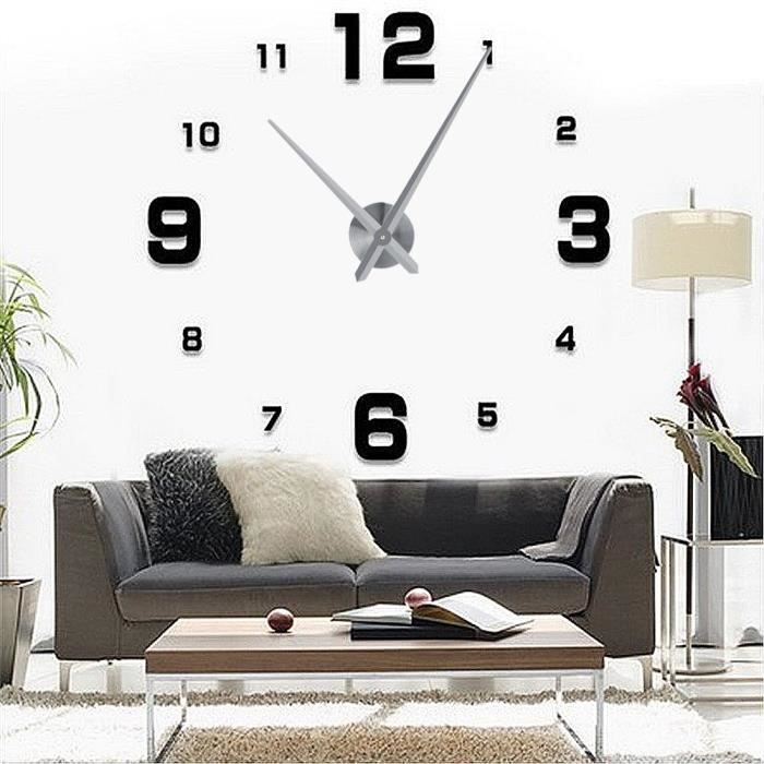 3D Autocollant moderne de surface du miroir kit du grand horloge murale DIY maison bureau-LAT