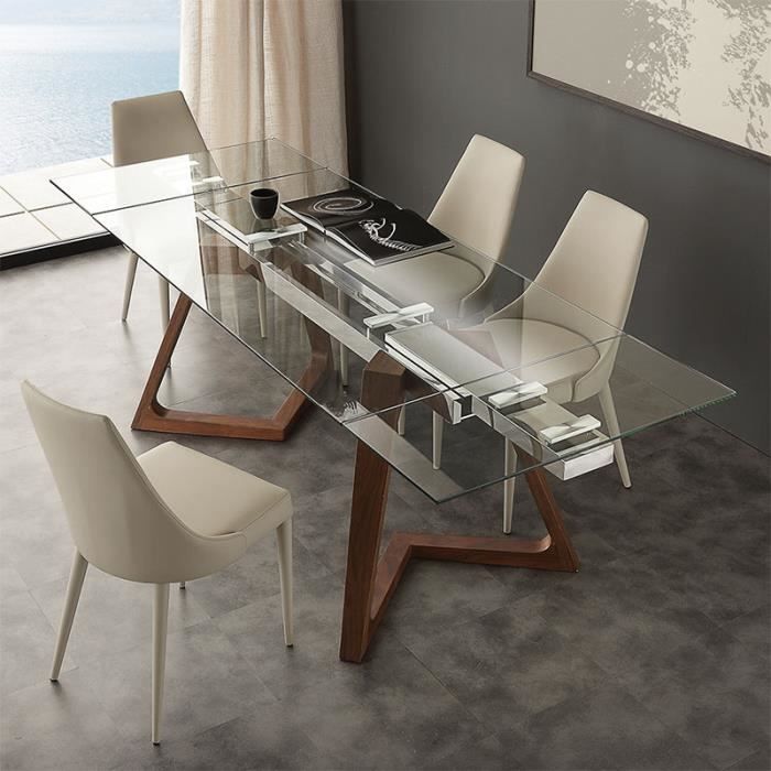 Table extensible en verre et bois design TOSCA 180 cm