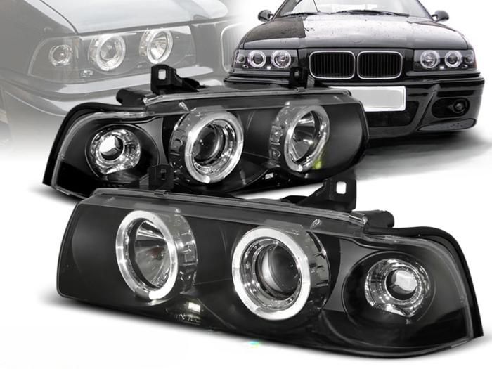 Paire de feux phares BMW serie 3 E36 90-99 angel eyes noir