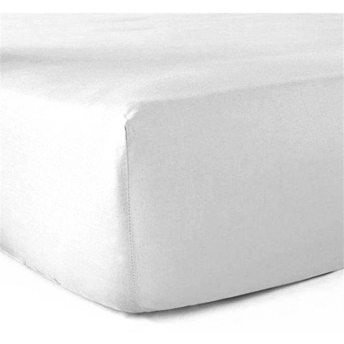 Drap Housse 140x190 cm - Polycoton 57 Fils - Blanc