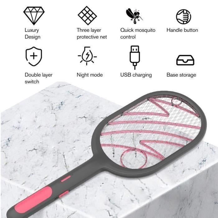 multifonctionnel choc électrique type moustique lampe bug mouche zapper Noir