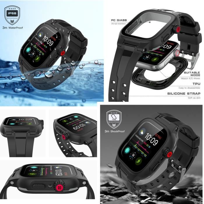44mm IP68 Étanche, 360 °Boitier de bracelets antichocs compatible avec les montres Apple Série 6/SE/ 5/4