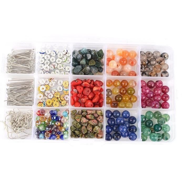 Kit de Bracelet perlé bricolage en pierre naturelle perles perles entretoises et boîte de perles