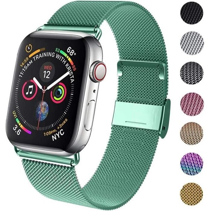 Bracelet pour Apple Watch, En Acier Maillé Inoxydable Aimant Puissant Réglable Compatible Iwatch Series 5 4 3 2 1 (42/44mm-Green)